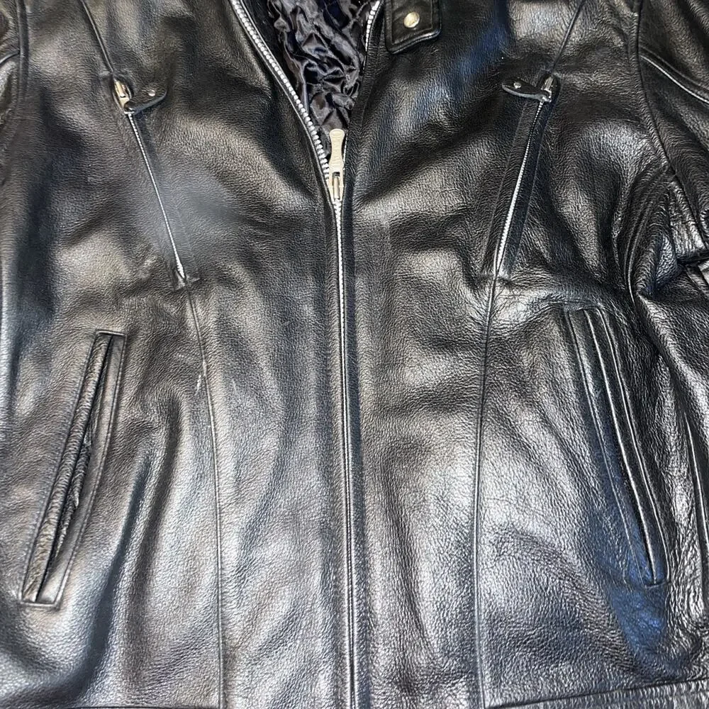 VINTAGE Wilsons Heavy Leather Motorcycle Jacket Mens XL Black Thinsulate
